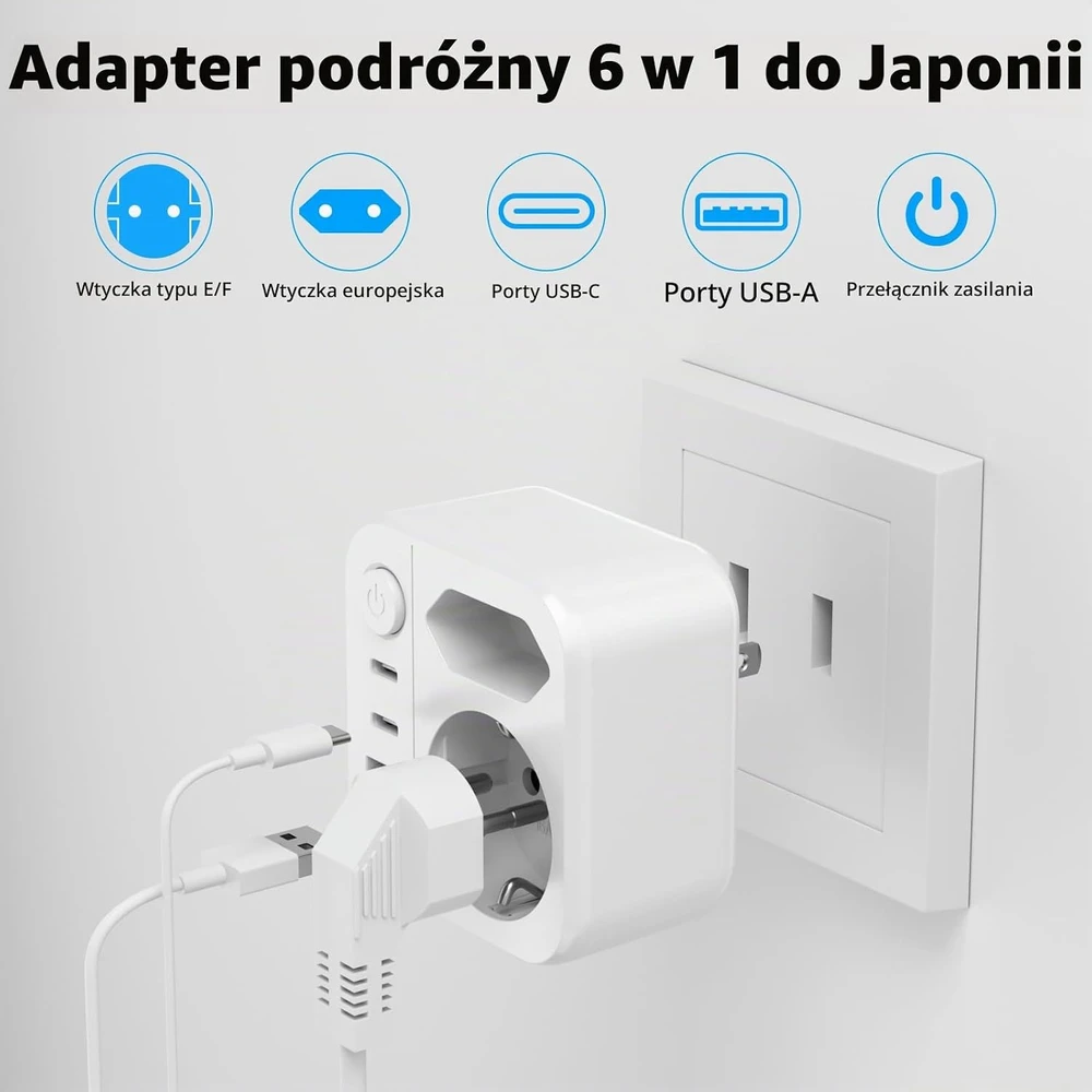 grestar kelioninis kištukų adapteris į A tipą su 2 USB-A, 2 USB-C, 2500 W B0FHJ4VYMW