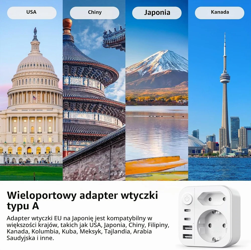 grestar kelioninis kištukų adapteris į A tipą su 2 USB-A, 2 USB-C, 2500 W B0FHJ4VYMW