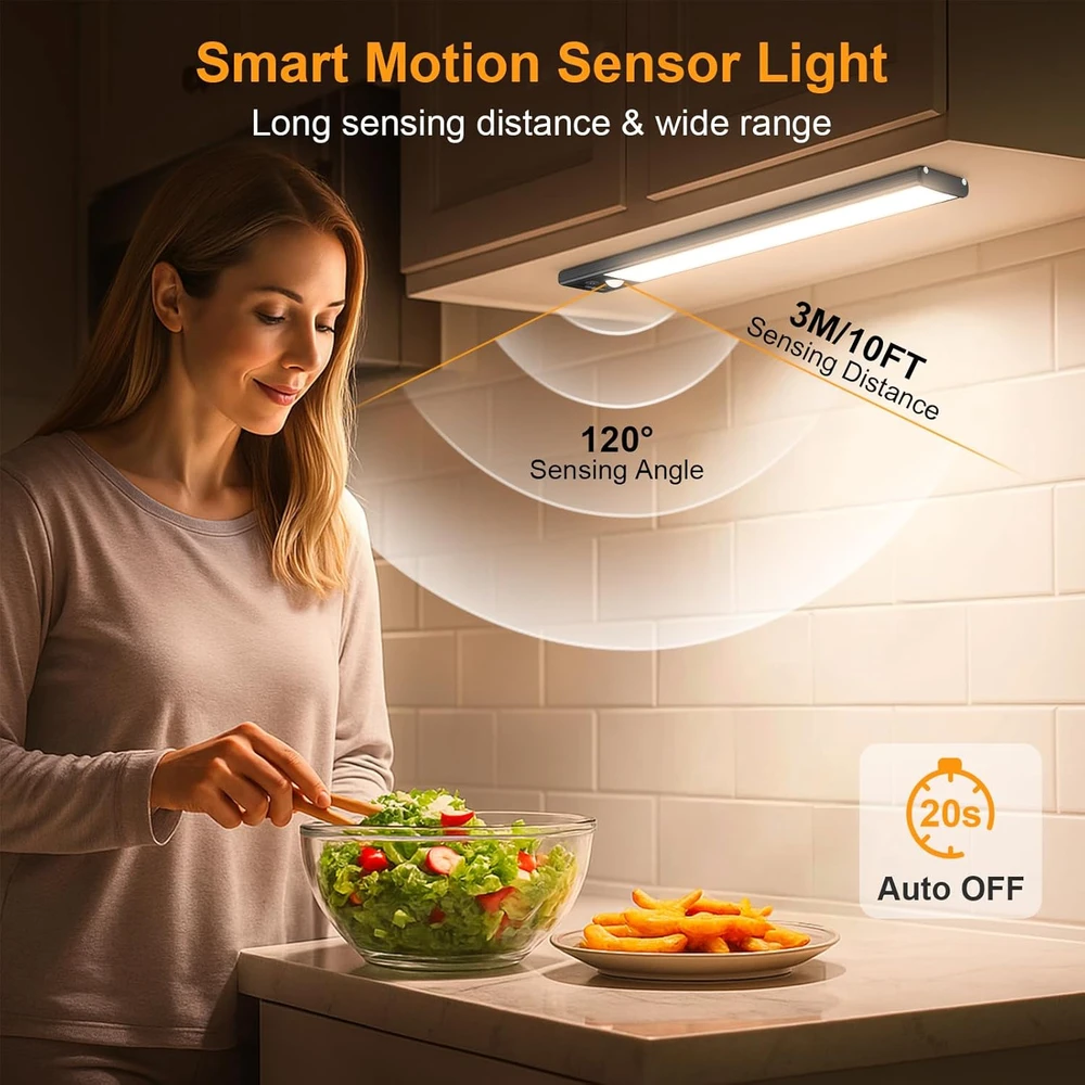 Gritin LED spintelės lempa su judesio jutikliu, 26 cm, 1800 mAh, 3 spalvos, magnetinė, 2 vnt.