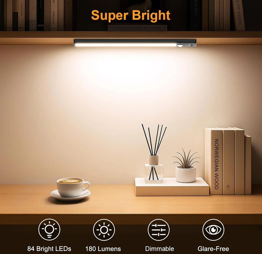 Gritin LED spintelės lempa su judesio jutikliu, 26 cm, 1800 mAh, 3 spalvos, magnetinė, 2 vnt.