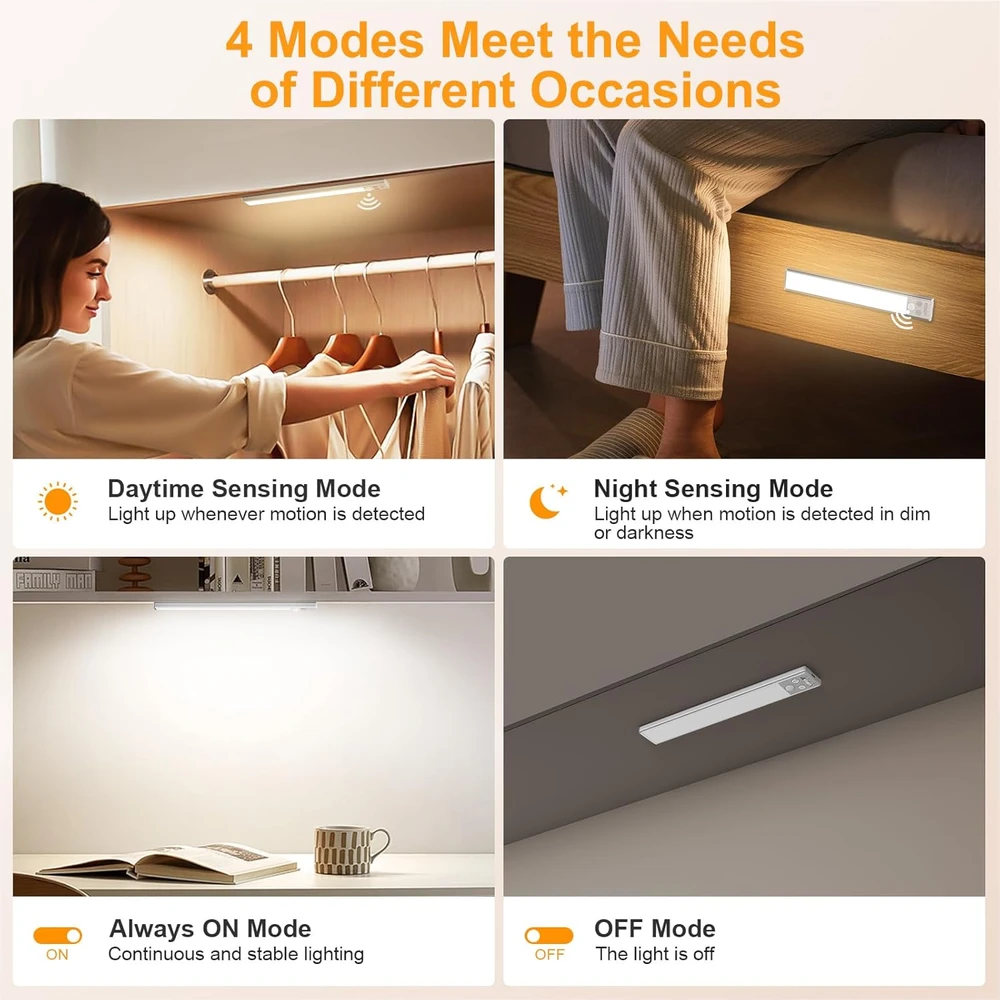 Gritin magnetinė LED spinta šviestuvė su judesio jutikliu, 26 cm, USB-C, 1800 mAh, 2 vnt. komplektas G1358