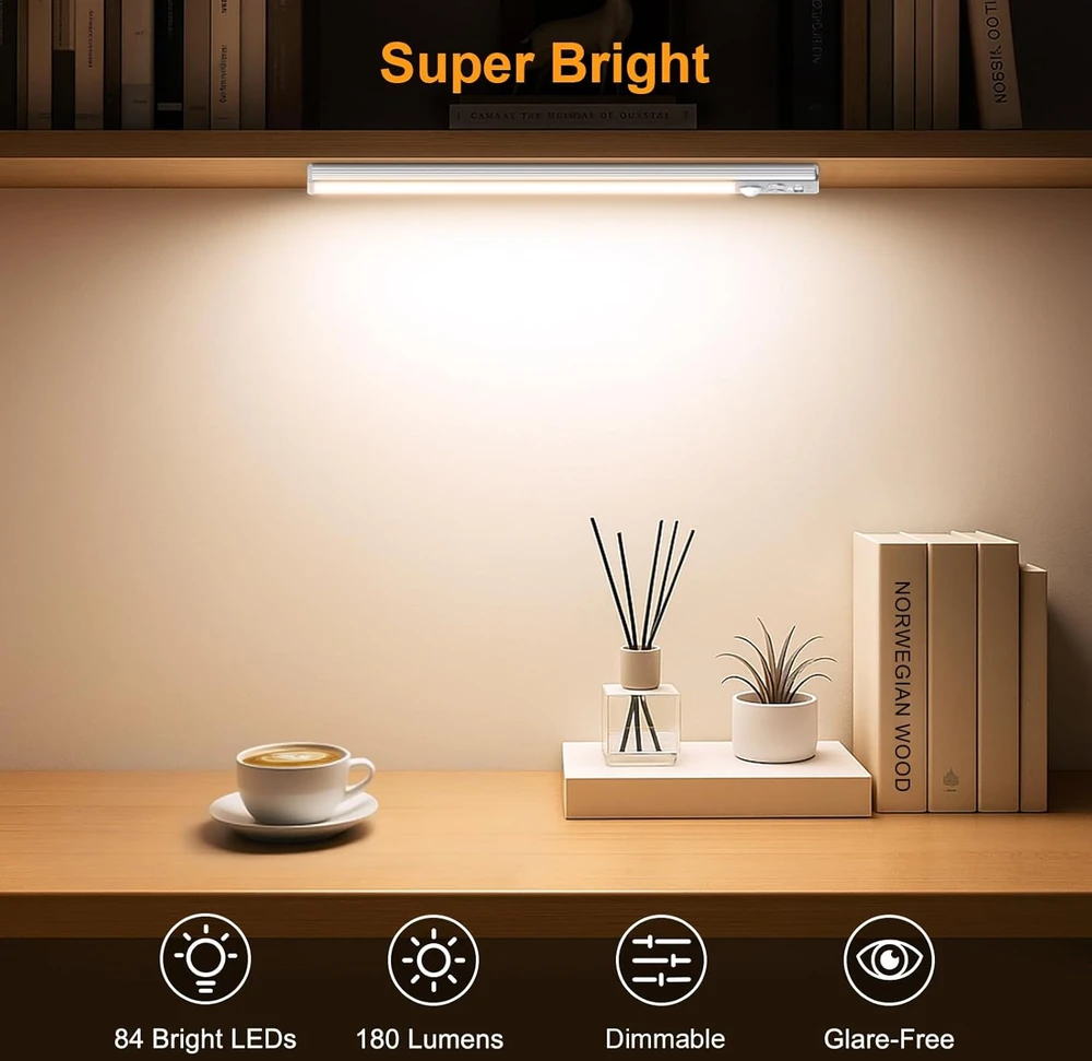 Gritin magnetinė LED spinta šviestuvė su judesio jutikliu, 26 cm, USB-C, 1800 mAh, 2 vnt. komplektas G1358