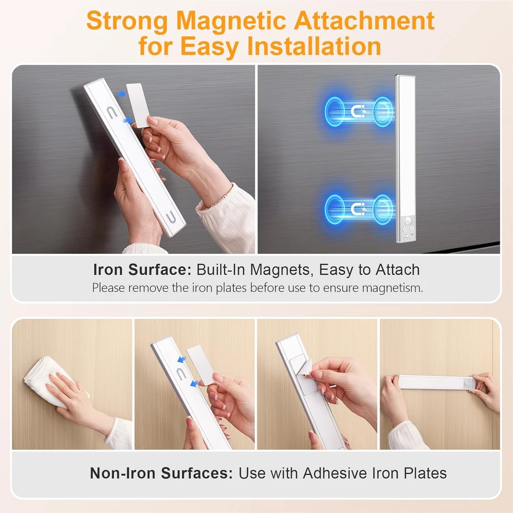 Gritin magnetinė LED spinta šviestuvė su judesio jutikliu, 26 cm, USB-C, 1800 mAh, 2 vnt. komplektas G1358