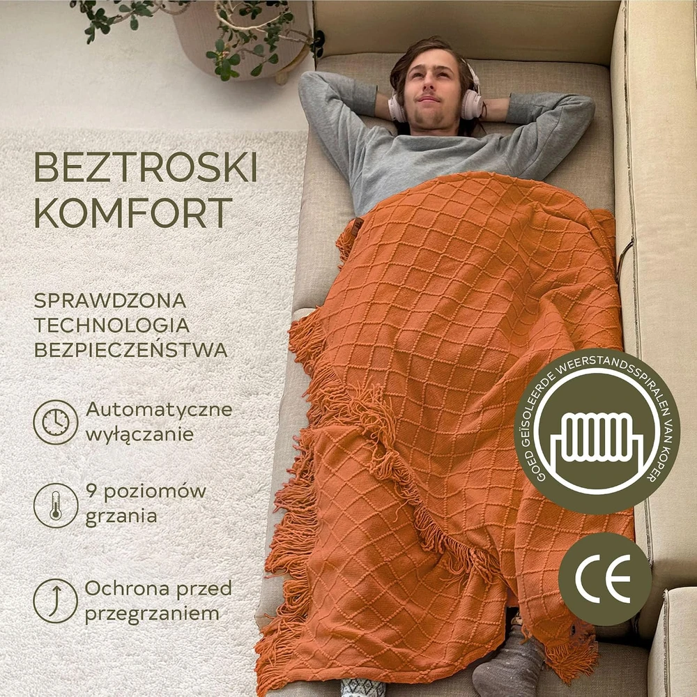 Groenland elektrinis šildomas pledas 180 x 130 cm, 160 W, 9 šilumos lygiai, BOH-RE-EU