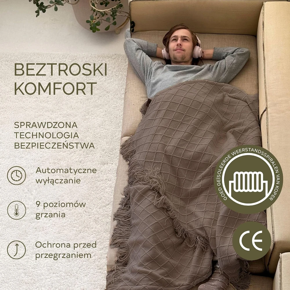 Groenland elektrinis šildomas pledas 180 x 130 cm, 160 W, 9 šilumos lygiai BOH-WC-EU