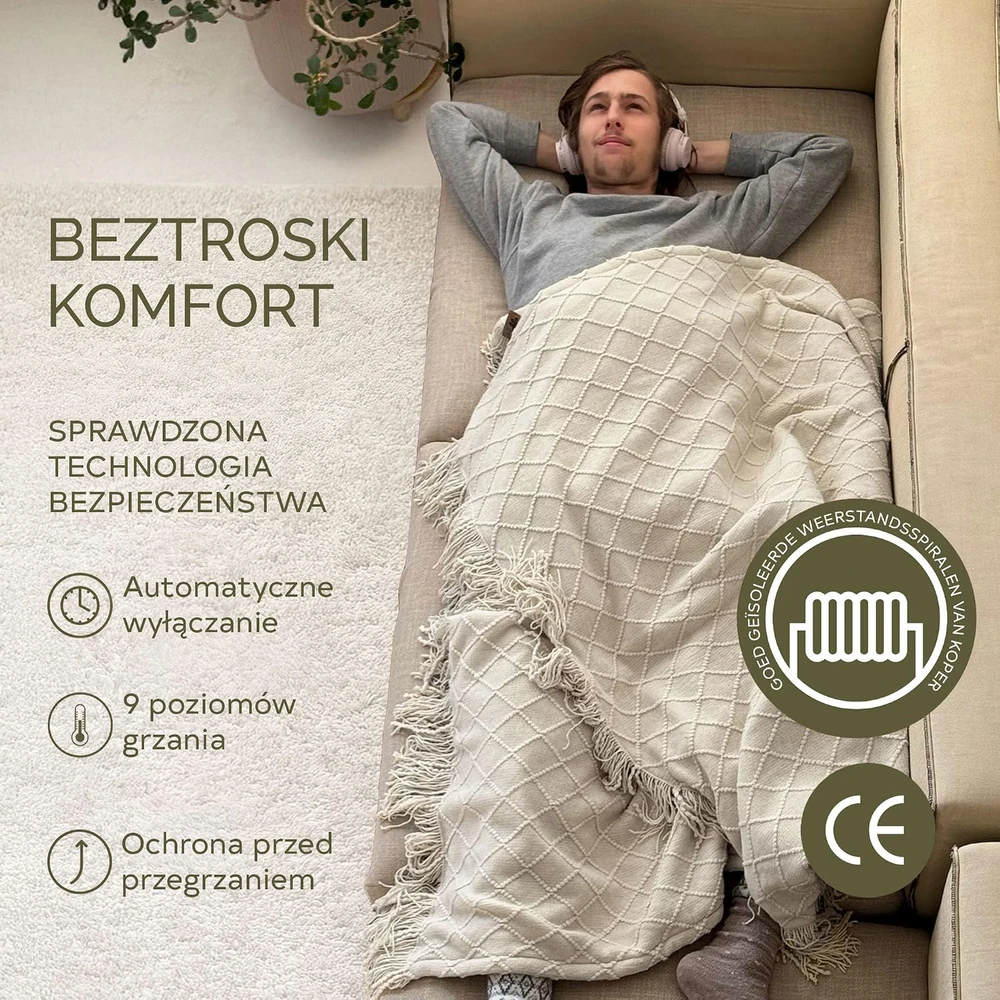 Groenland elektrinis šildomas pledas BOHEM 180 × 130 cm, 160 W, 9 šilumos lygiai