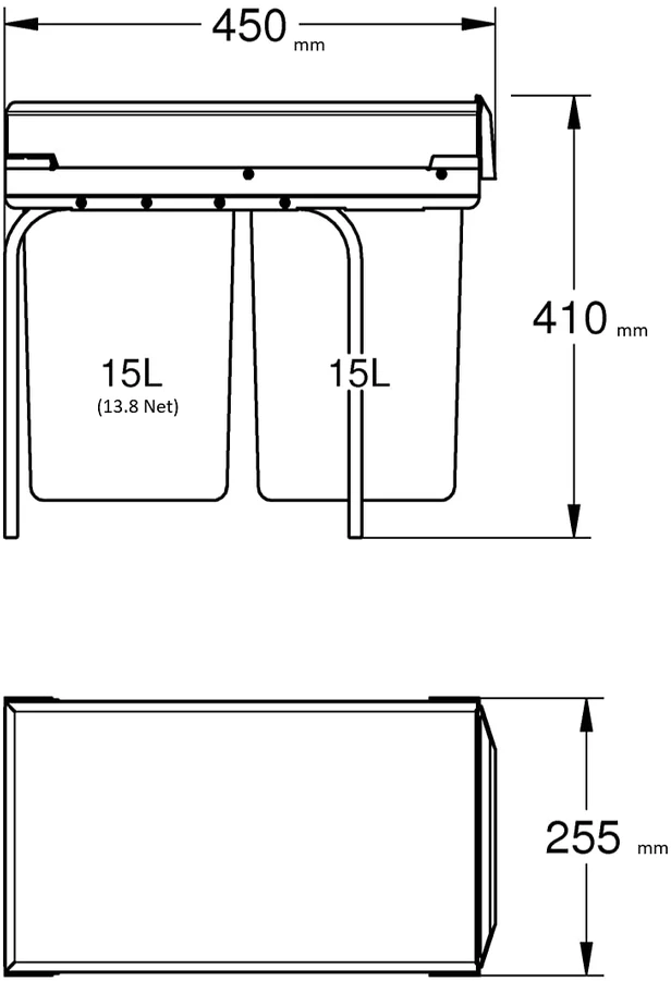Grohe atliekų rūšiavimo sistema, 2 x 15 l talpa, pilka, polikarbonatas