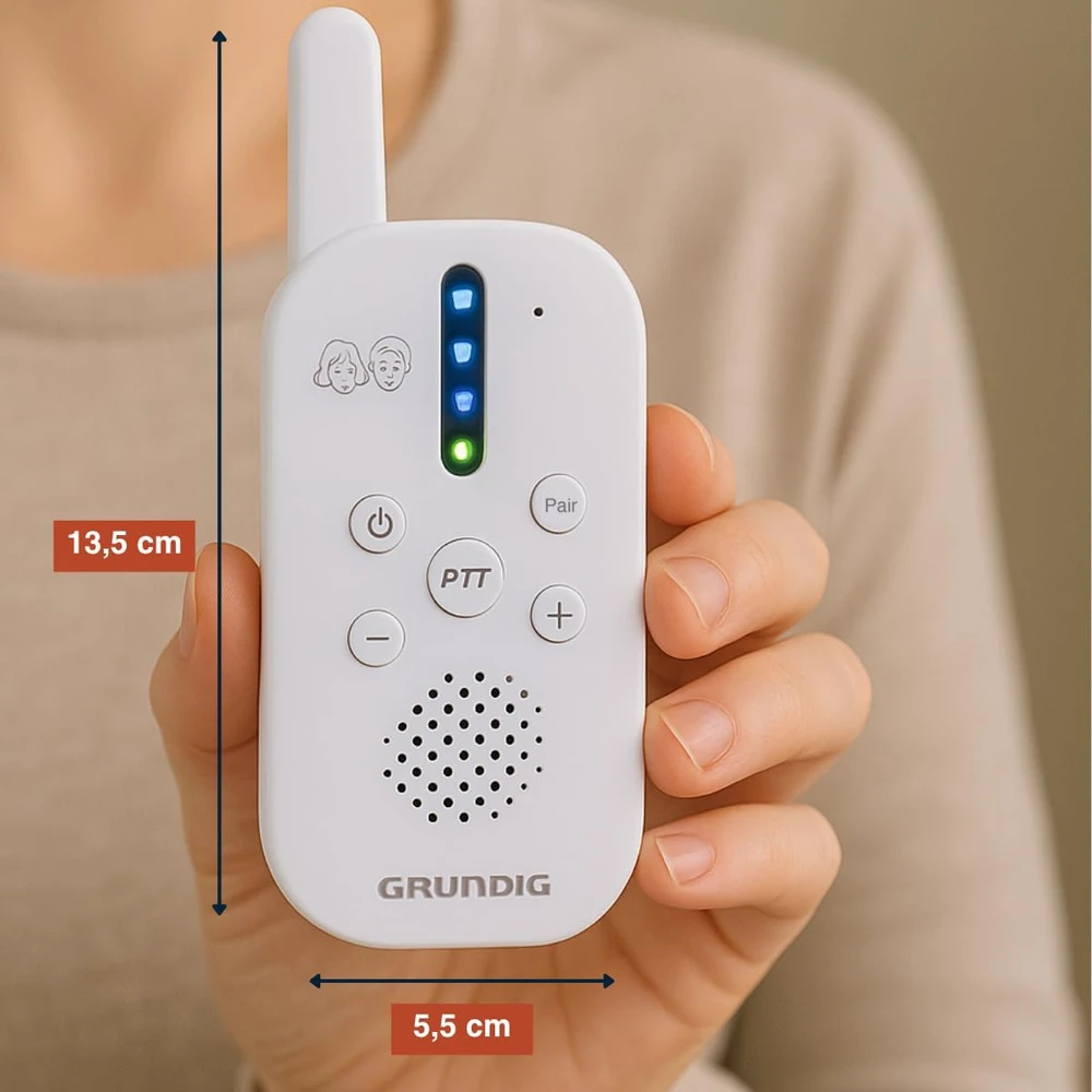 Grundig DECT garso auklė su interkomu, 150 m veikimo nuotolis, balta, B0G5Z23SSH