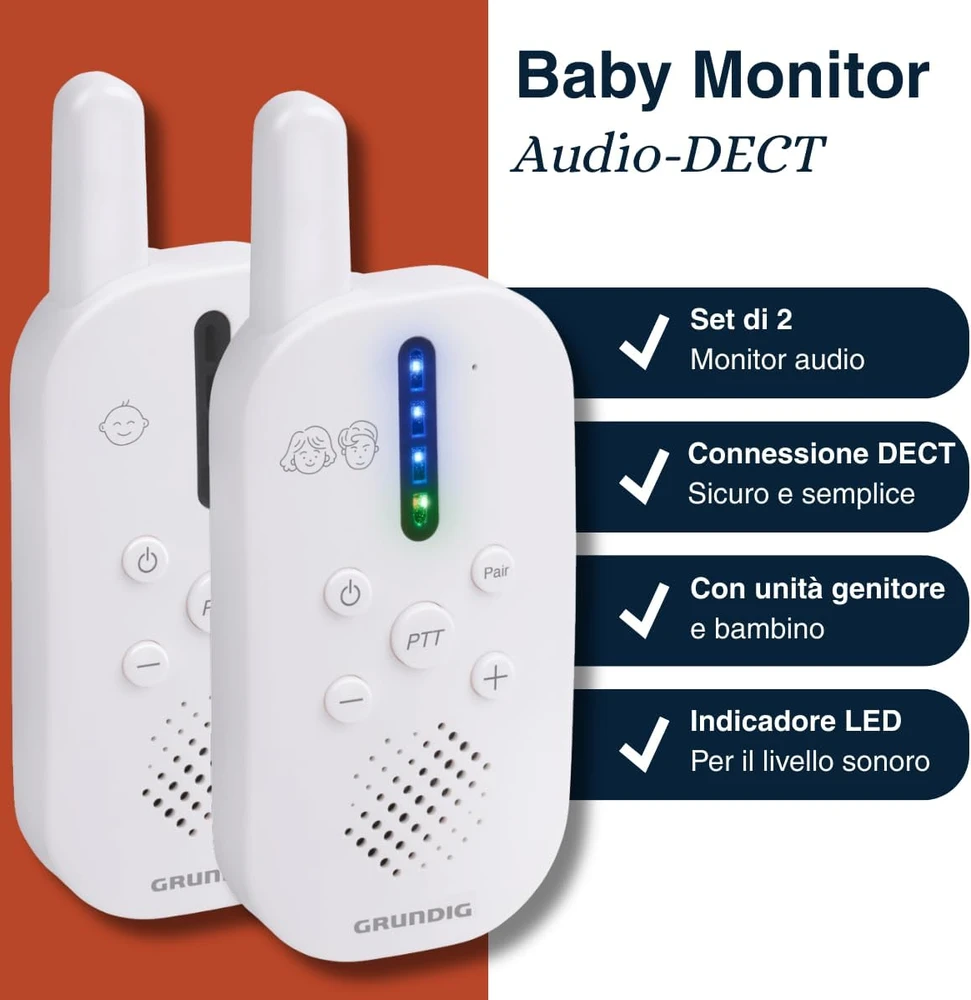 Grundig DECT garso auklė su interkomu, 150 m veikimo nuotolis, balta, B0G5Z23SSH