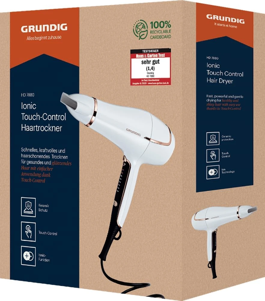 Grundig plaukų džiovintuvas Touch Control 2200 W su jonizavimo funkcija HD7880