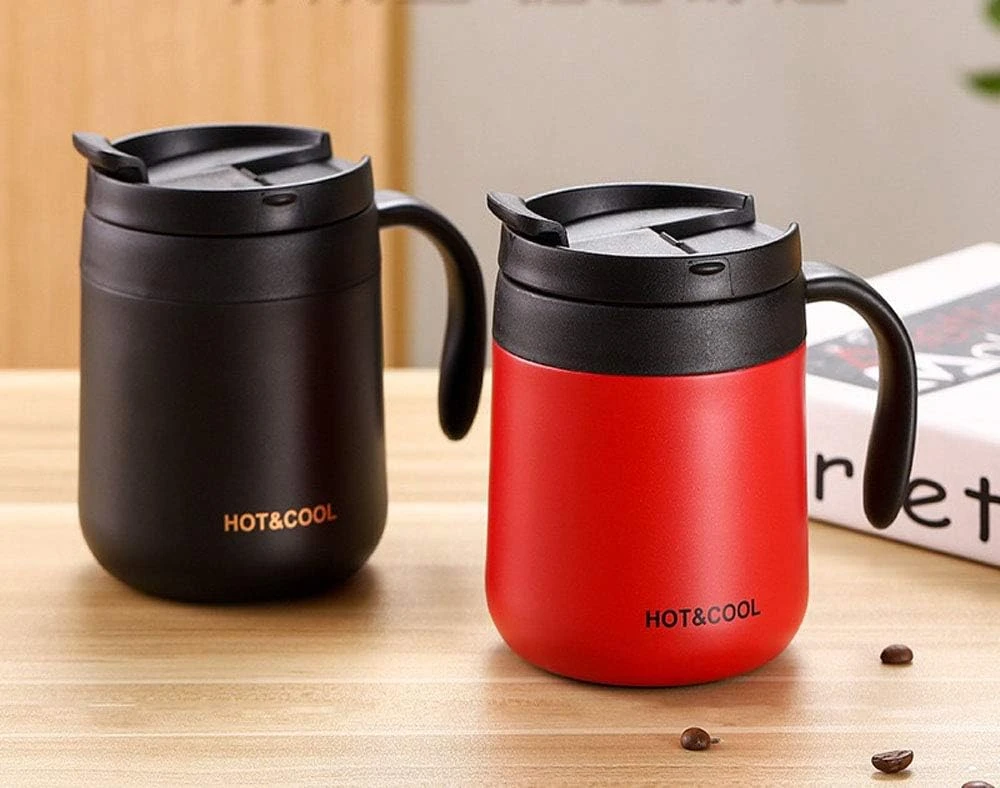 Gteller termoizoliacinis nerūdijančiojo plieno puodelis 350 ml su dangteliu ir rankena
