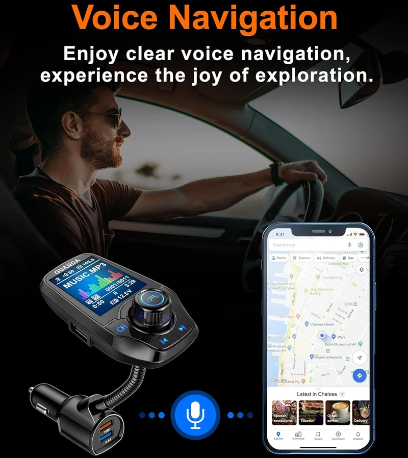 Guanda Technologies Co Guanda automobilinis Bluetooth FM siųstuvas su 1,8 col. LCD ekranu ir USB QC3.0