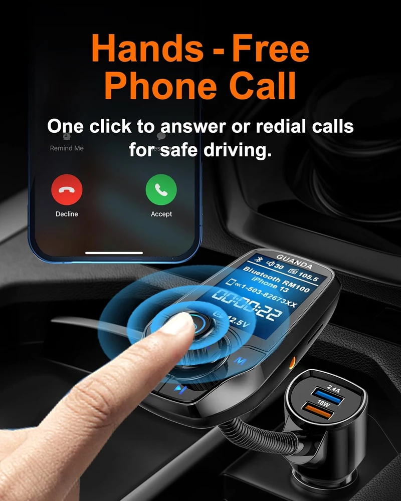 Guanda Technologies Co Guanda automobilinis Bluetooth FM siųstuvas su 1,8 col. LCD ekranu ir USB QC3.0