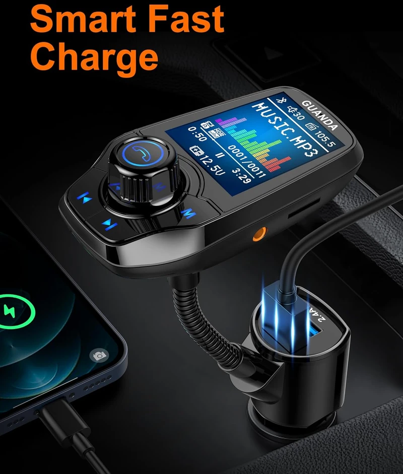 Guanda Technologies Co Guanda automobilinis Bluetooth FM siųstuvas su 1,8 col. LCD ekranu ir USB QC3.0