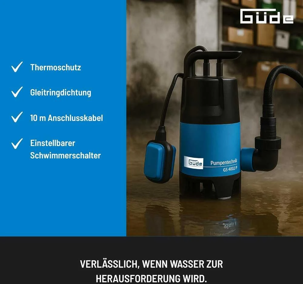Güde panardinama vandens pompa 400 W, 7500 l/val., 10 m kabelis, GS 4002 P