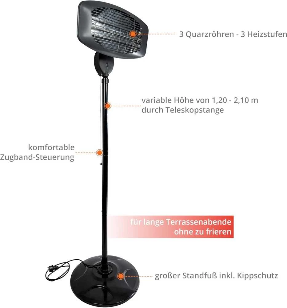 Güde pastatomas infraraudonųjų spindulių šildytuvas, 2000 W, 3 režimai, aukštis 120–210 cm, GIH 2000