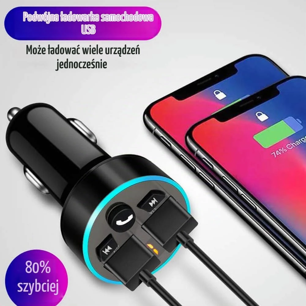 Guniata automobilinis FM siųstuvas Bluetooth su QC3.0 ir dviem USB jungtimis