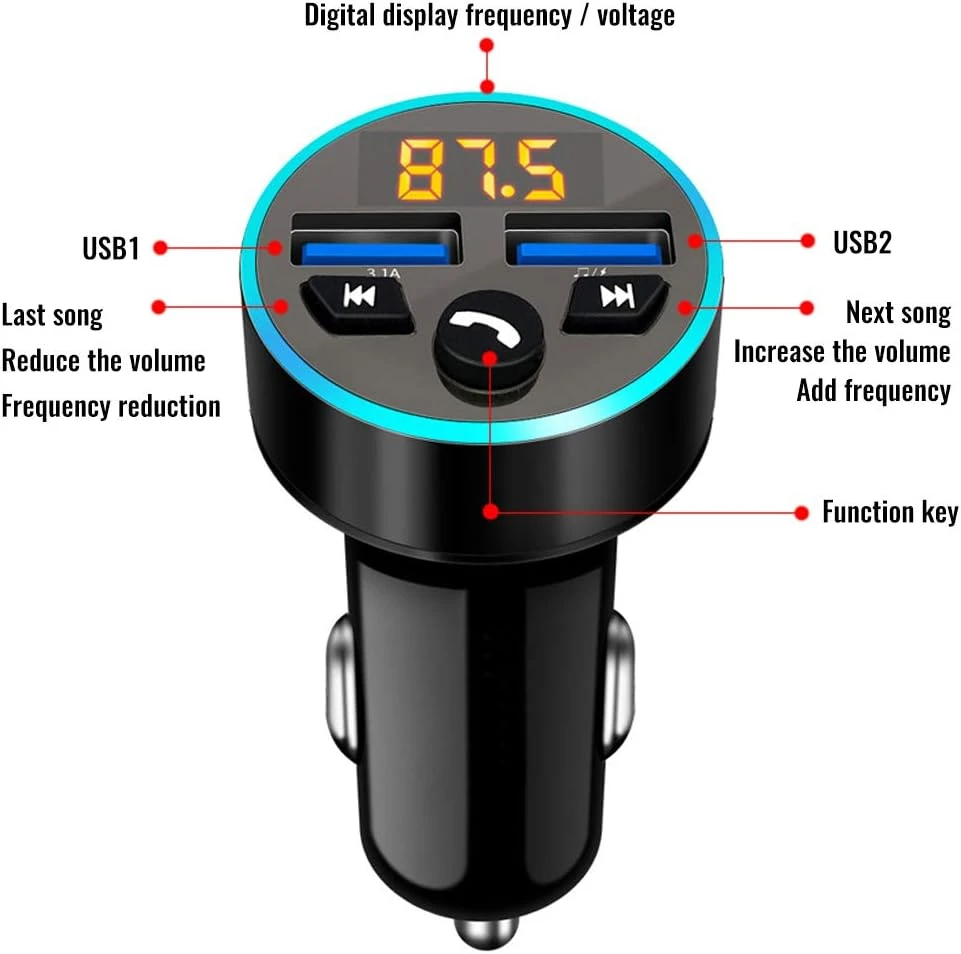 Guniata automobilinis FM siųstuvas Bluetooth su QC3.0 ir dviem USB jungtimis