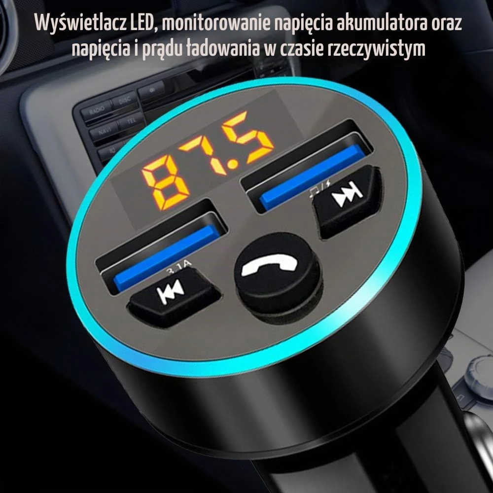 Guniata automobilinis FM siųstuvas Bluetooth su QC3.0 ir dviem USB jungtimis