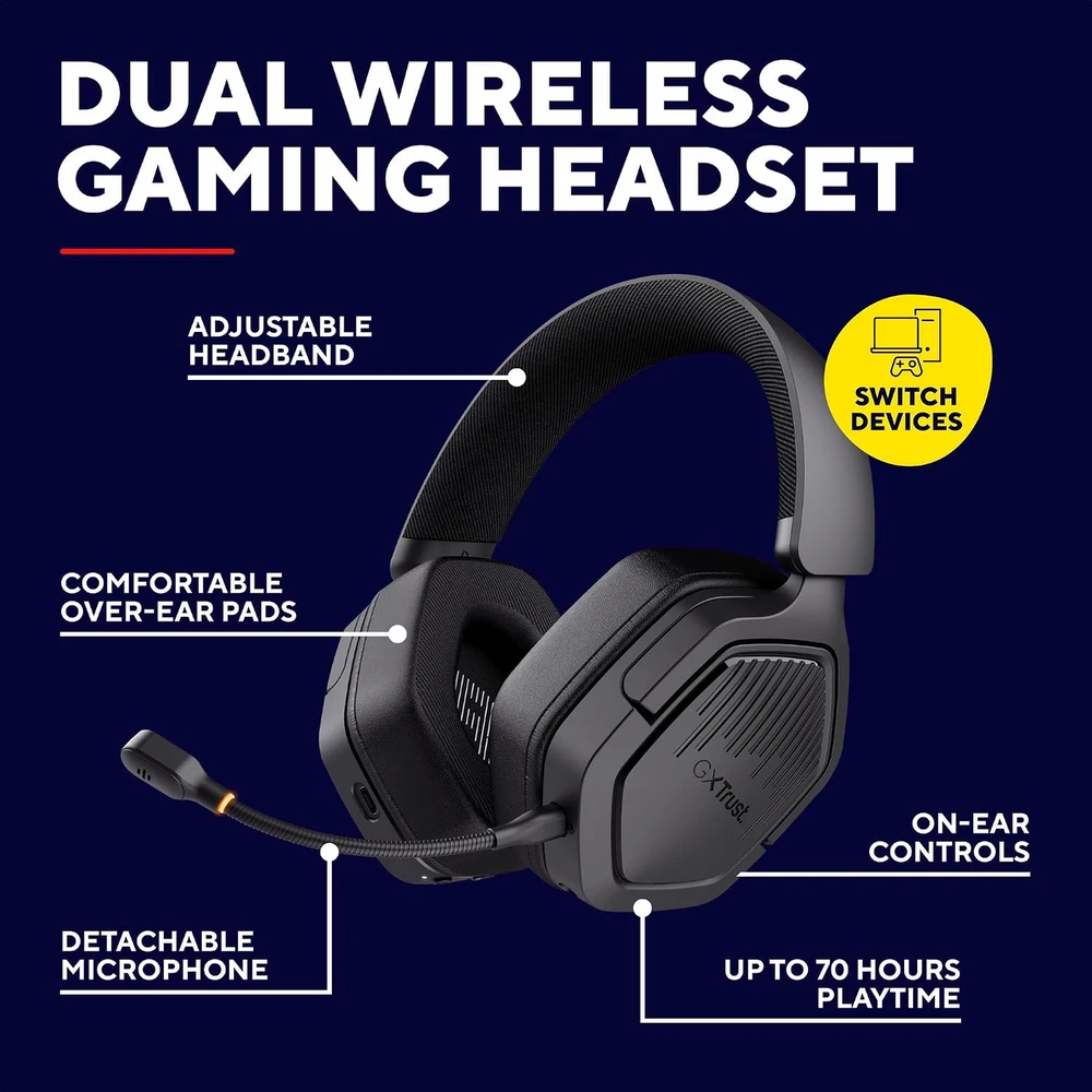 GXTrust GXT 1493 Ravox belaidės žaidimų ausinės su mikrofonu, Bluetooth ir 2,4 GHz