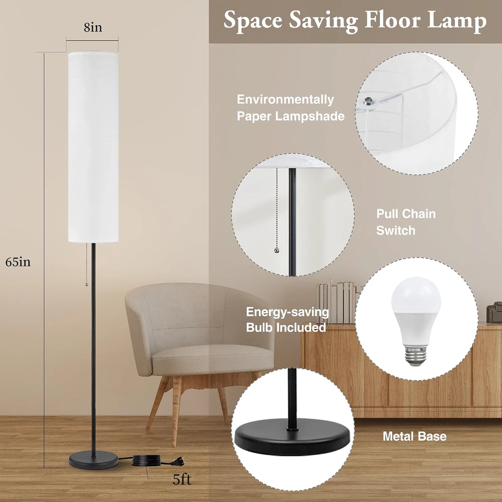GyroVu pastatomas šviestuvas 165 cm su popieriniu gaubtu, E27, 9 W, G-1FL-191