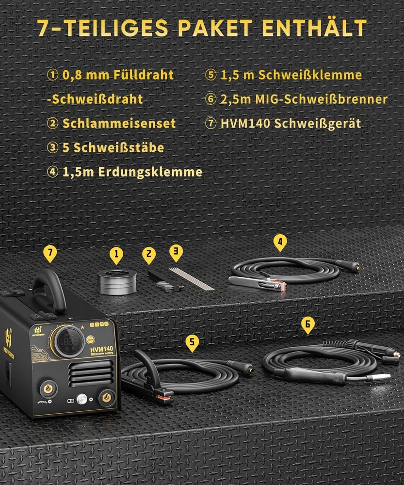 H HZXVOGEN 3-in-1 suvirinimo aparatas MIG, Lift TIG ir MMA, 140 A, HVM140