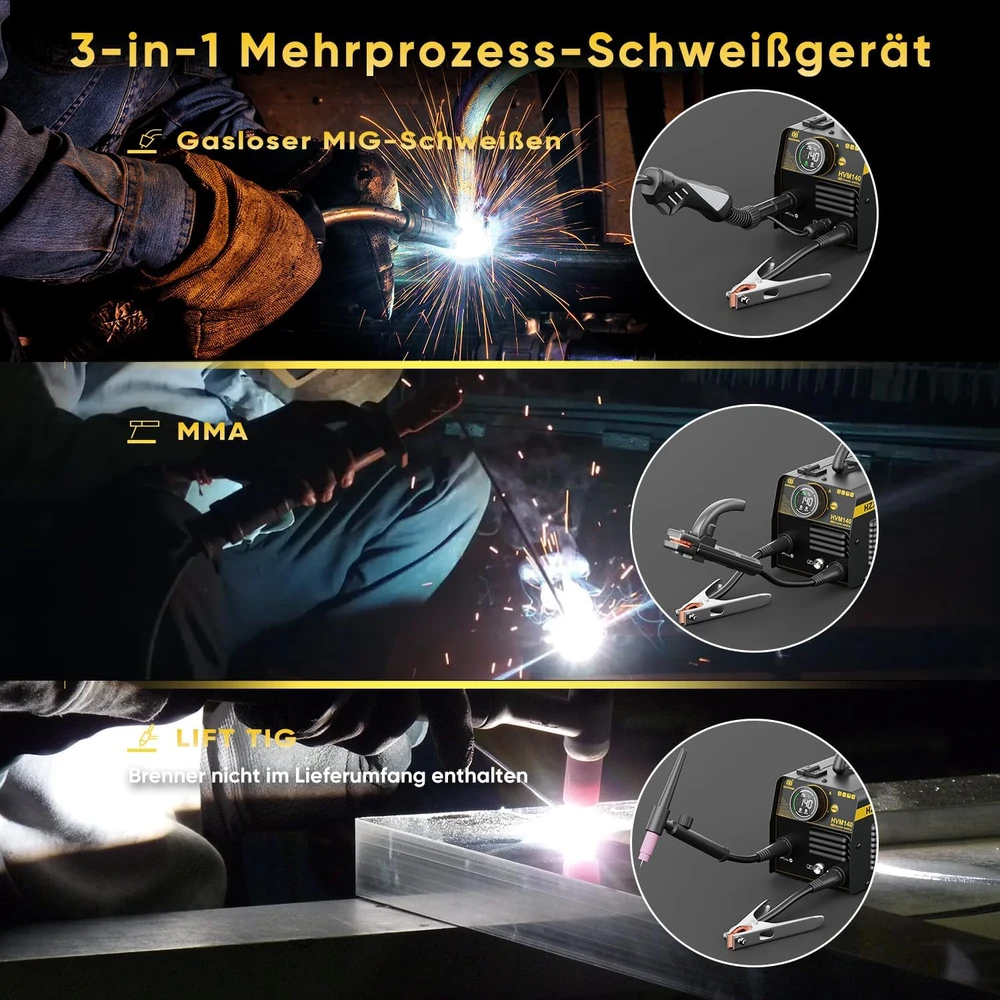 H HZXVOGEN 3-in-1 suvirinimo aparatas MIG, Lift TIG ir MMA, 140 A, HVM140