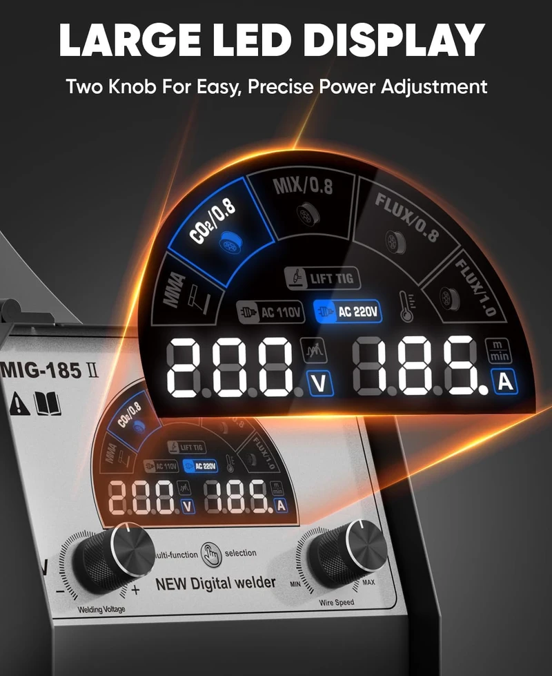 H HZXVOGEN MIG suvirinimo aparatas 185 A, 4 viename, 110/220 V, MIG/MMA/Lift TIG MIG185II