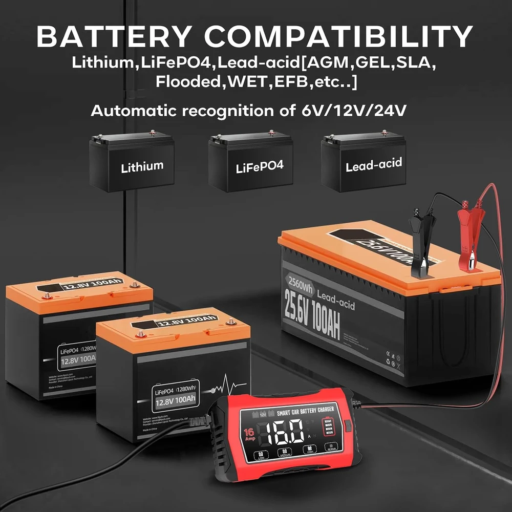 Haisito automobilinių akumuliatorių įkroviklis 16 A, 6 V/12 V/24 V, 16AMP