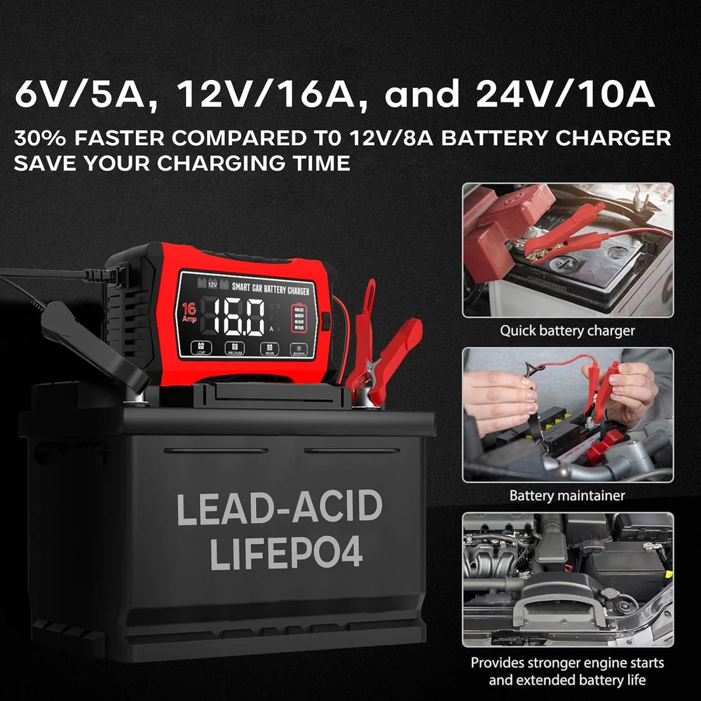 Haisito automobilinių akumuliatorių įkroviklis 16 A, 6 V/12 V/24 V, 16AMP