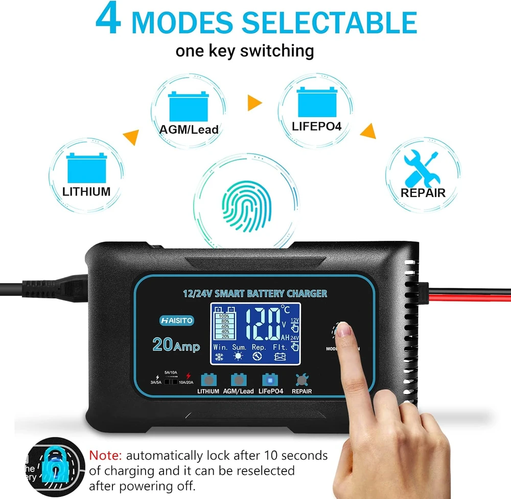 Haisito automobilio akumuliatorių įkroviklis 12 V/24 V 20 A LiFePO4 P20