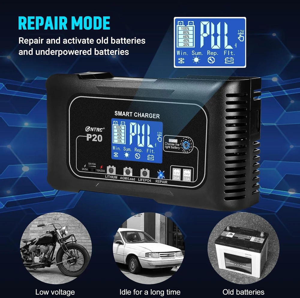 Haisito automobilio akumuliatorių įkroviklis 12 V/24 V 20 A LiFePO4 P20