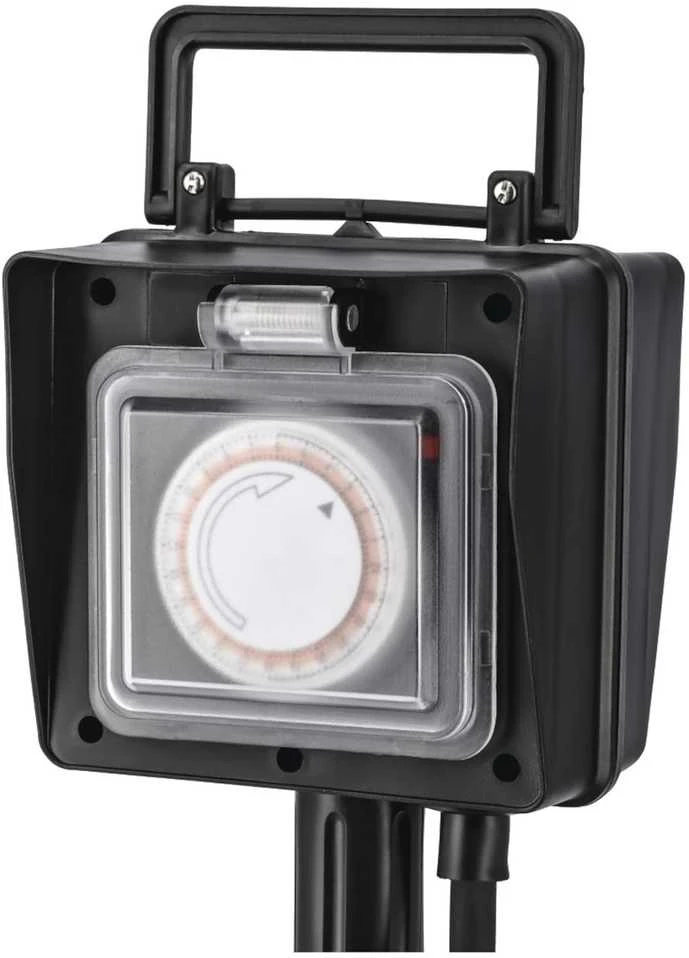 Hama lauko elektros lizdas su 2 kištukais, laikmačiu ir įžeminimo kuolu, IP44, 3680 W, 00223305