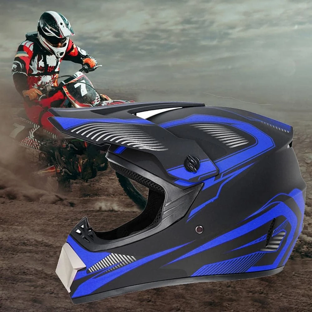 HAOXU motociklininko šalmas su akiniais ir pilna veido kauke, ABS, 51-58 cm, 1.5kg