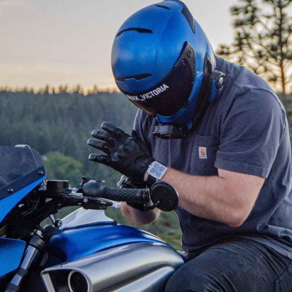 Harssidanzar odinės motociklininkų pirštinės su pilnais pirštais, jutiklinis ekranas, juodos, GM028EU