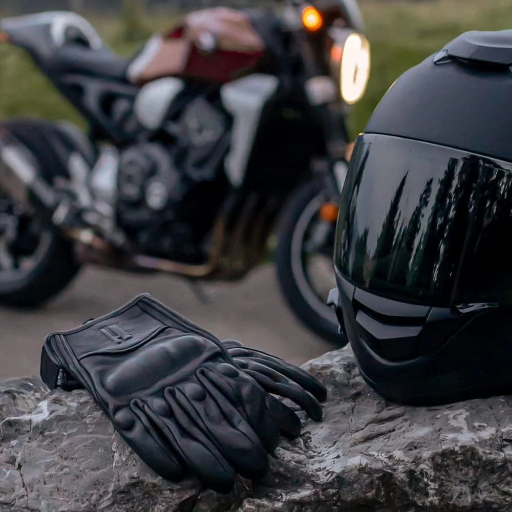Harssidanzar odinės motociklininkų pirštinės su pilnais pirštais, jutiklinis ekranas, juodos, GM028EU