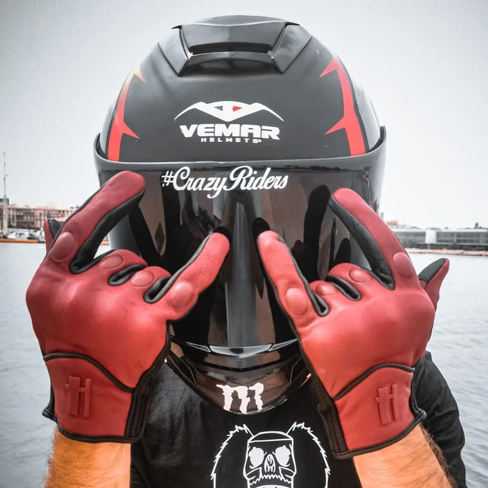 Harssidanzar odinės vyriškos motociklininko pirštinės su pilnais pirštais, juodos, XS, ekranas liečiamas