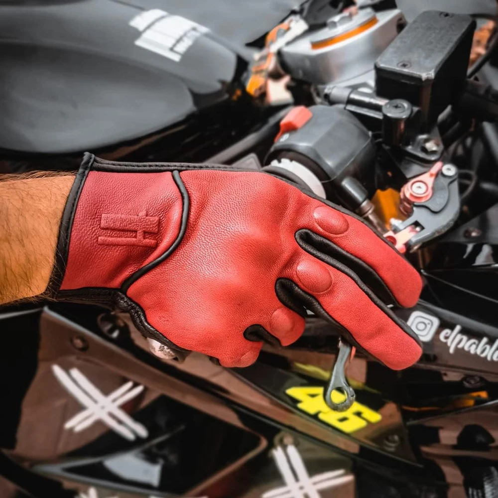 Harssidanzar vyriškos motocyklininko pirštinės, natūrali oda, lietimui jautrus ekranas, juodos, GM028EU