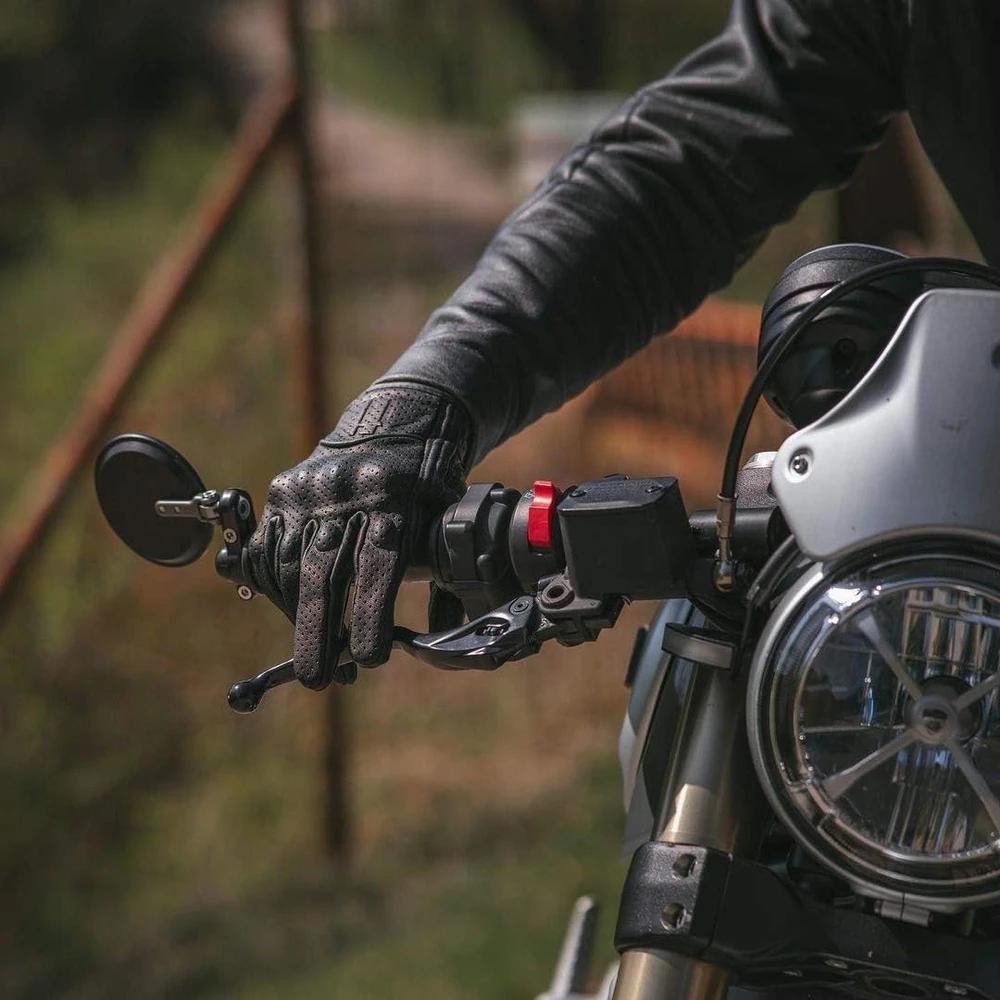 Harssidanzar vyriškos odinės motociklininko pirštinės su jutikliniu ekranu, juodos, XS