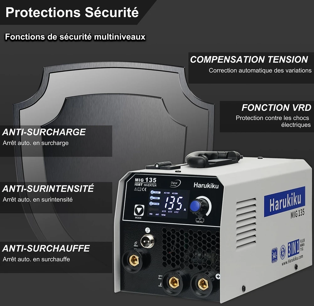 Harukiku 3-in-1 suvirinimo aparatas MIG/MMA/Lift-TIG, 230 V, MIG-135S