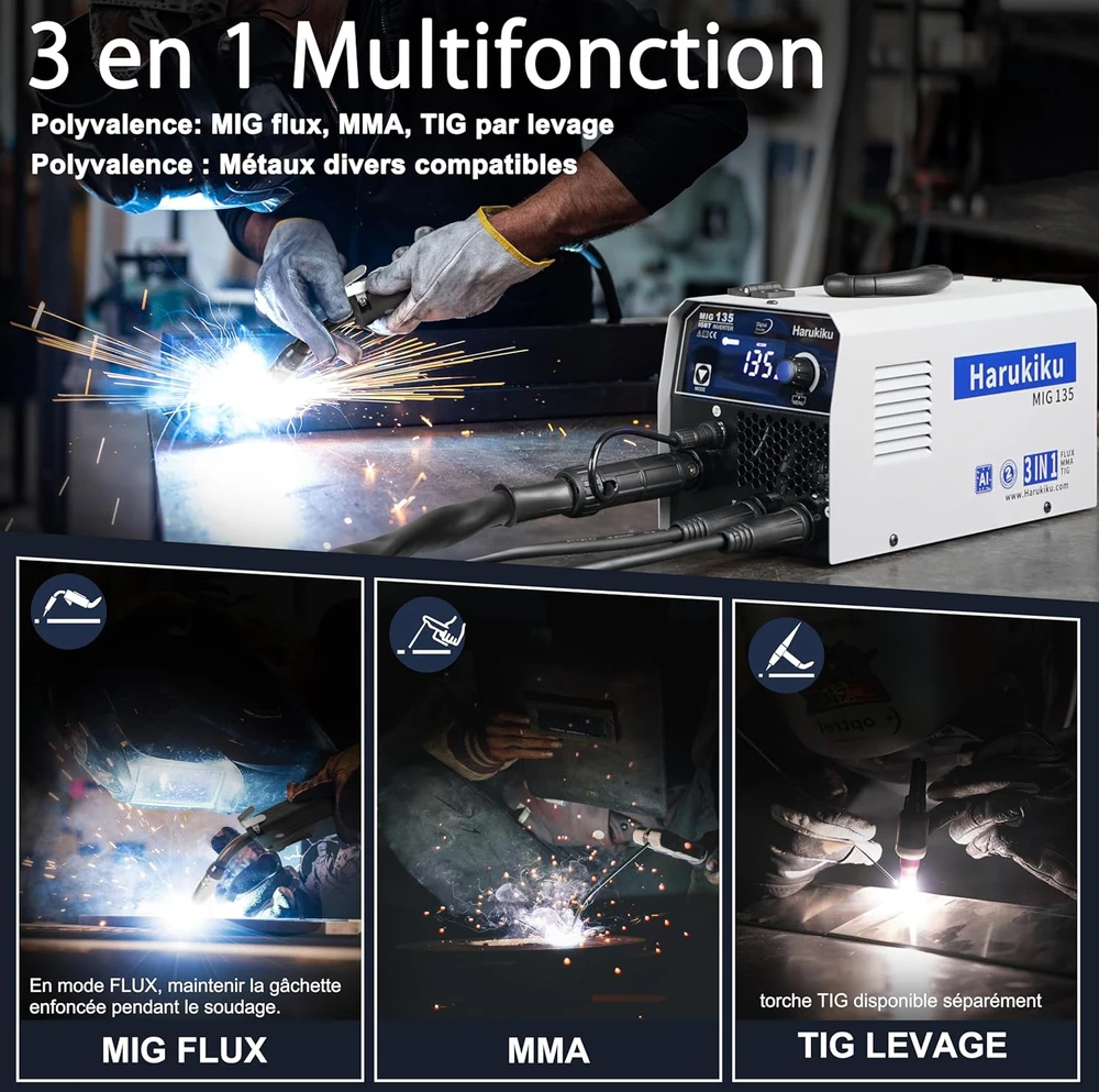 Harukiku 3-in-1 suvirinimo aparatas MIG/MMA/Lift-TIG, 230 V, MIG-135S