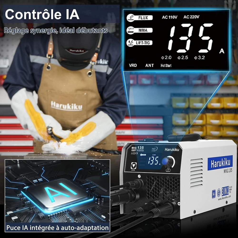 Harukiku 3-in-1 suvirinimo aparatas MIG/MMA/Lift-TIG, 230 V, MIG-135S