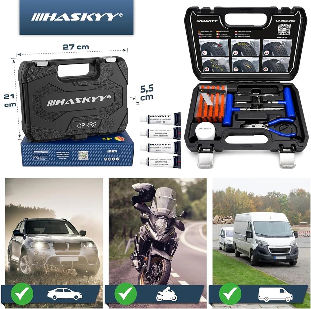 HASKYY padangų remonto rinkinys 47 dalių automobiliams, motociklams ir traktoriams CRK77-17