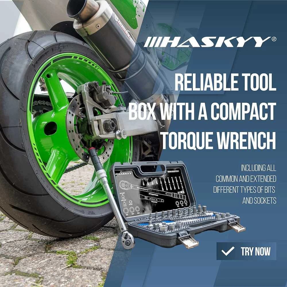 HASKYY Raktų rinkinys motociklams, 3/8" 5-60 Nm