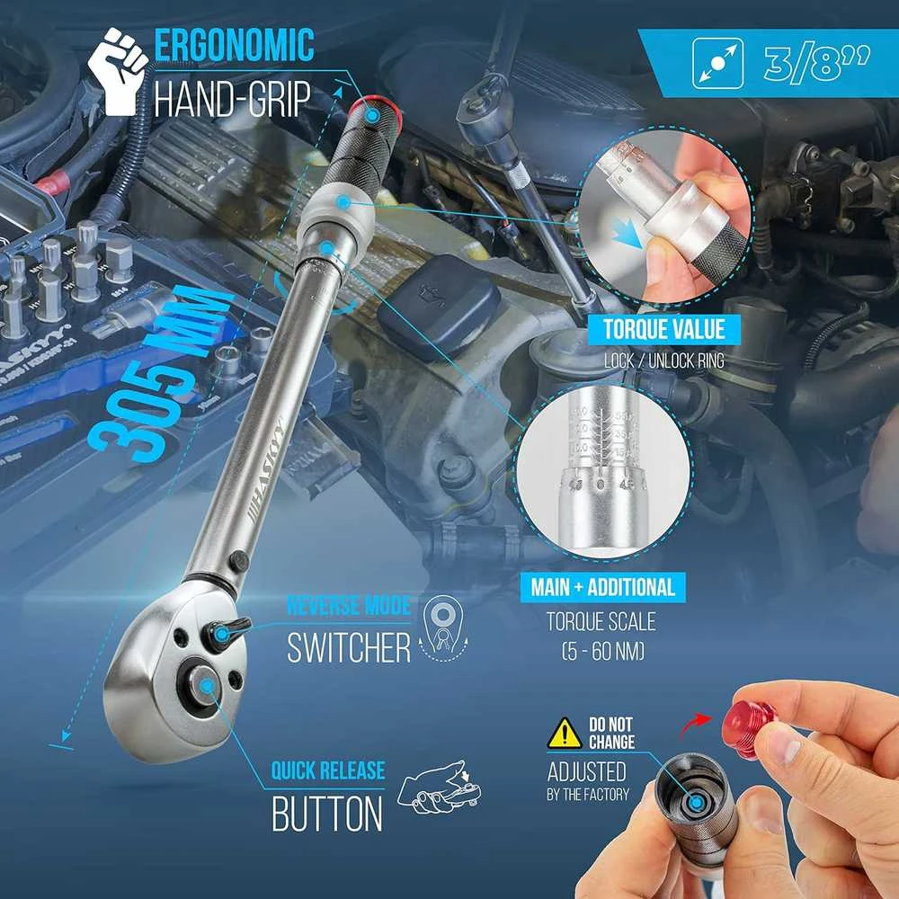 HASKYY Raktų rinkinys motociklams, 3/8" 5-60 Nm