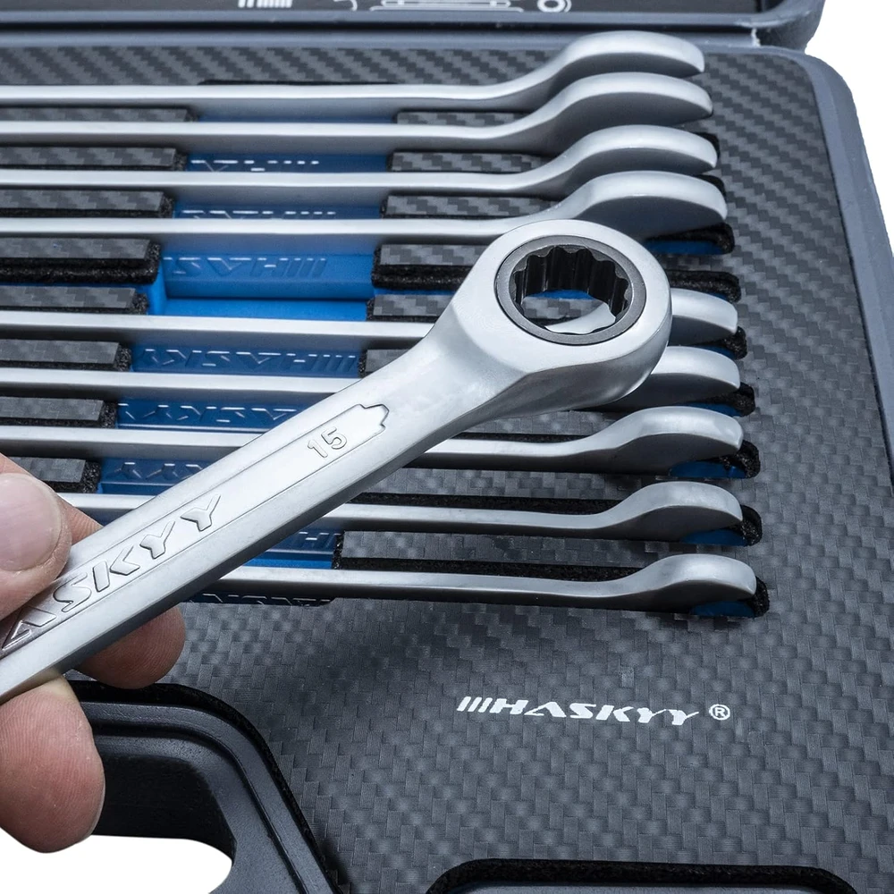 HASKYY reketinių kombinuotų raktų rinkinys 8–19 mm, 12 vnt., CRSS12T-15