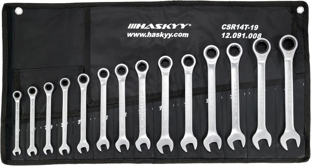 HASKYY reketinių kombinuotųjų veržliarakčių rinkinys 8–22 mm, 14 vnt., CGMRRS12T-15