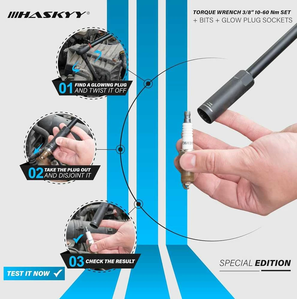 HASKYY Sukimo momento raktas 3/8" 10-60 Nm