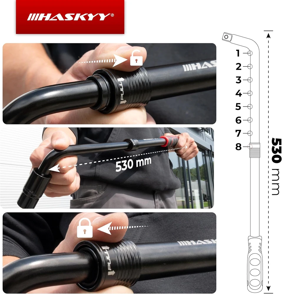HASKYY teleskopinis ratų raktas 17/19 ir 21/23 mm, 355–530 mm, 12.281.026