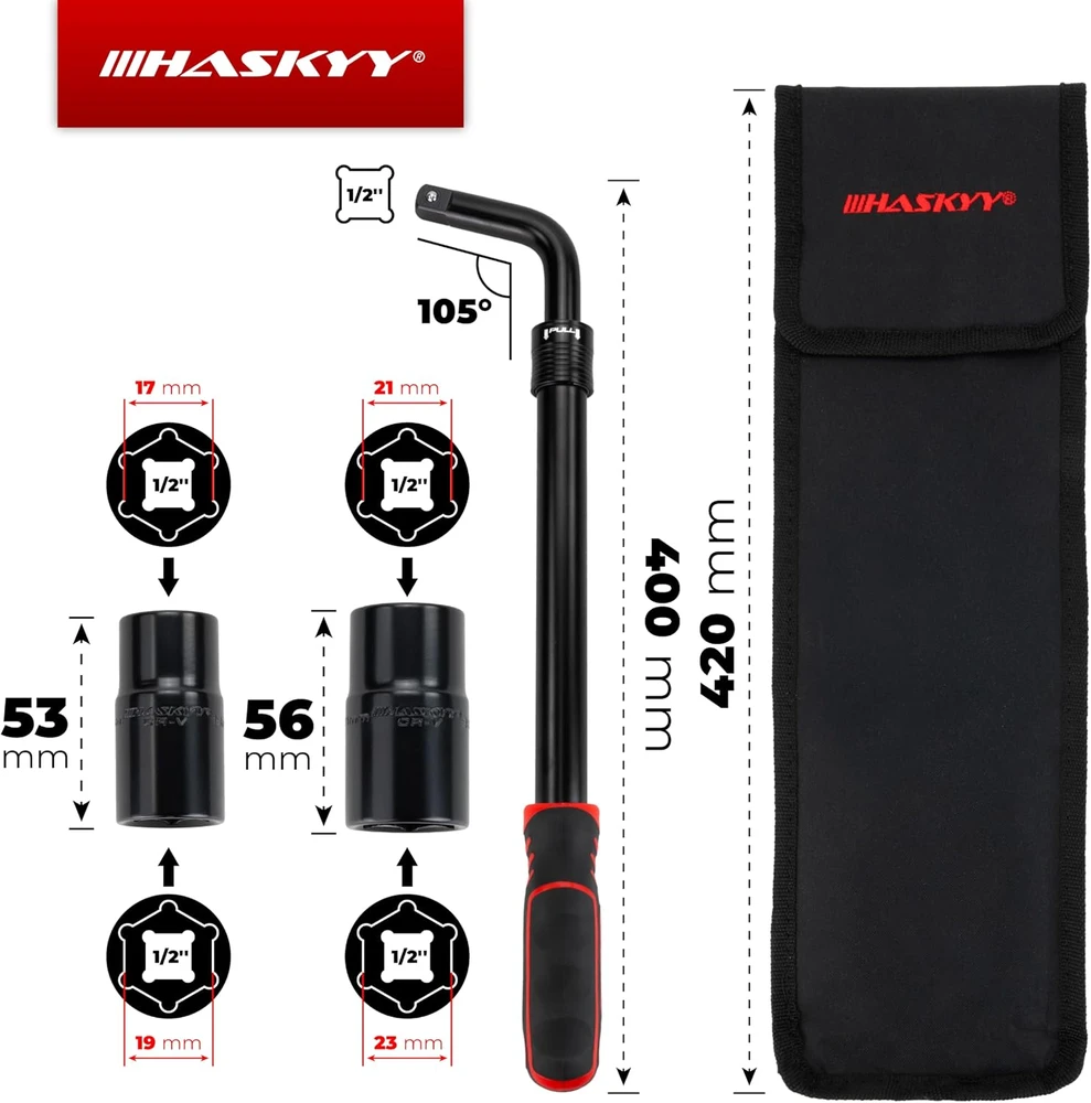 HASKYY teleskopinis ratų raktas 17/19 ir 21/23 mm, 355–530 mm, 12.281.026